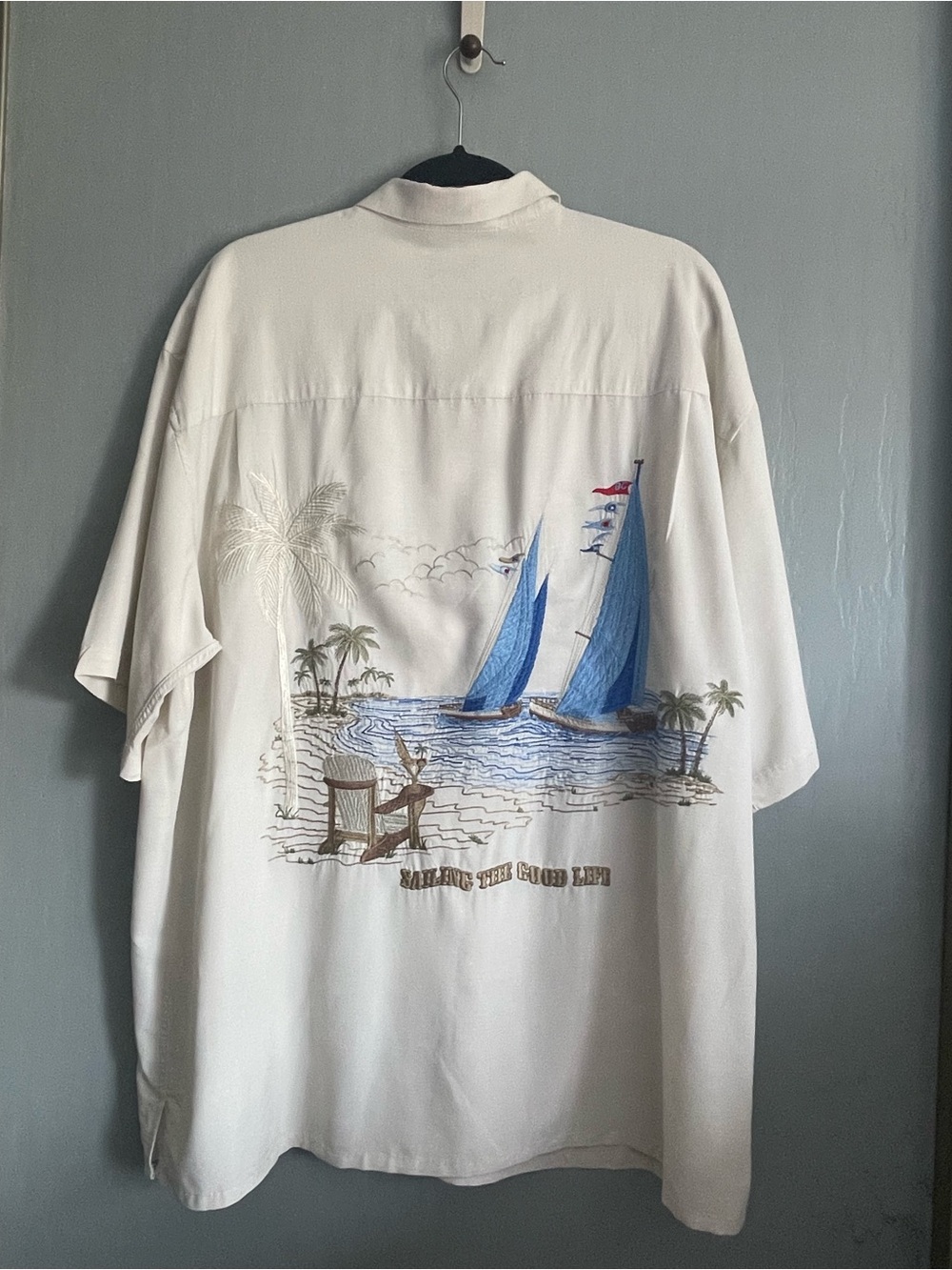 Bamboo Cay Sailing The Good Life Embroidered Short-Sleeve Beach Shirt Men’s L